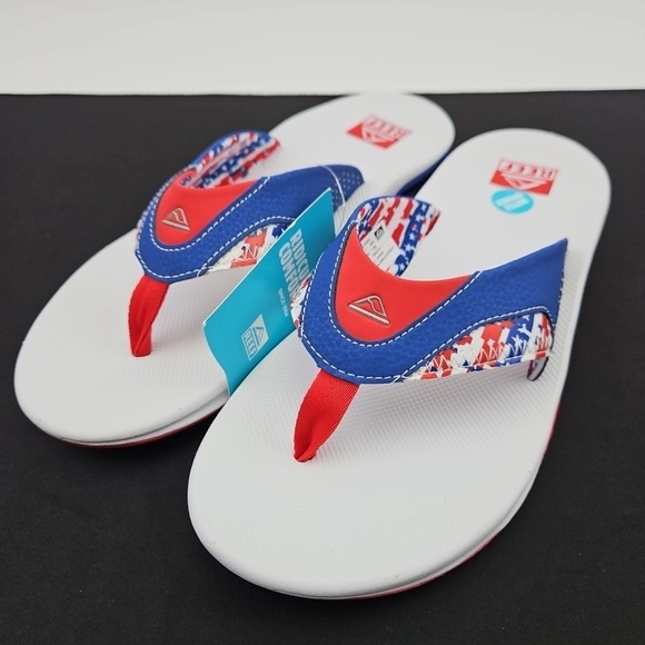 Reef Fanning Flip Flops Patriotic Red White Blue Bottle Opener Sandal Mens Sz 11
